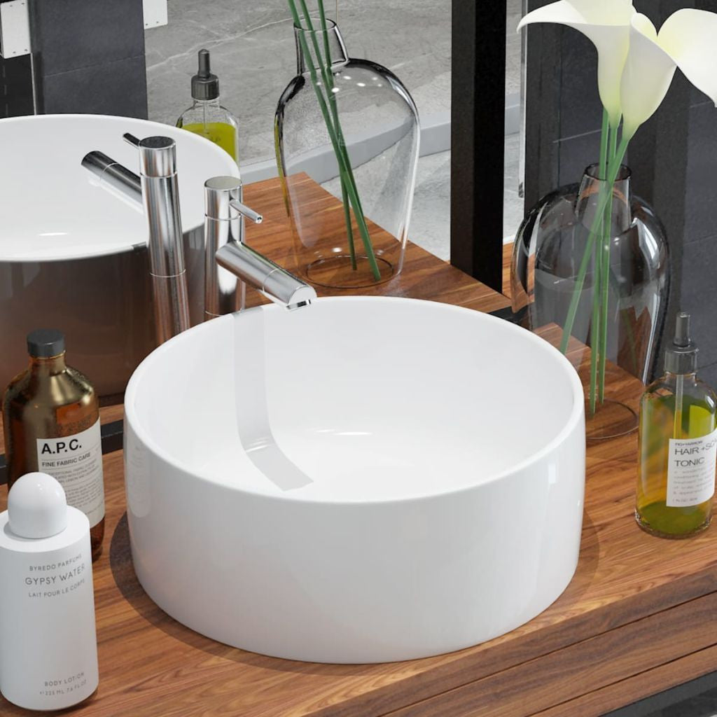 White Basin Round Ceramic - 40x15 cm