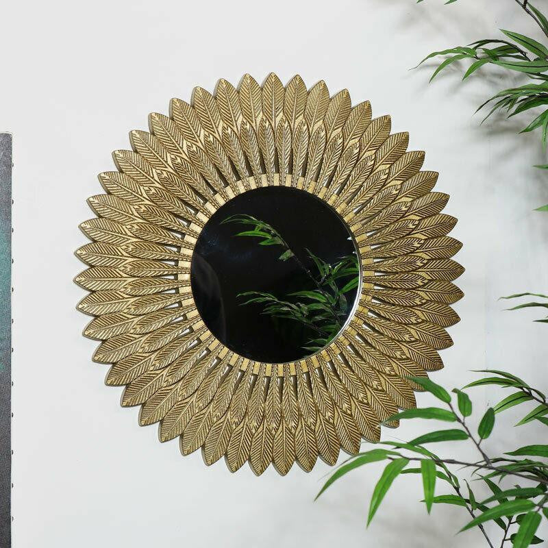 Large Gold Feather Wall Mirror