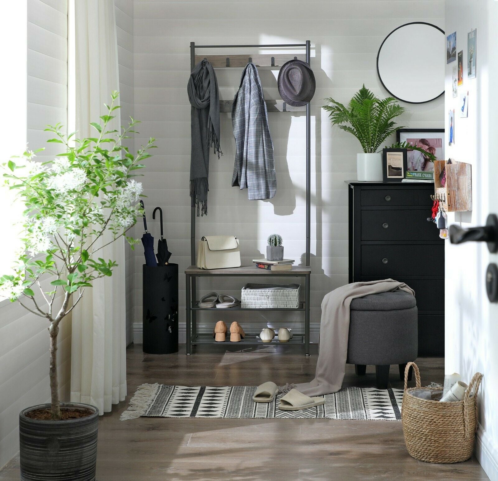 Rustic Grey Coat & Shoe Rack