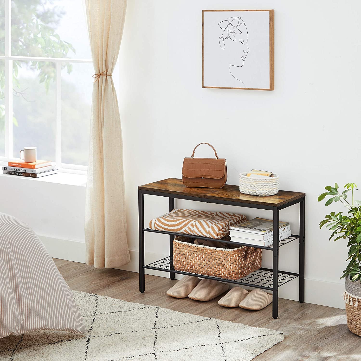 Rustic Mesh Shoe Bench