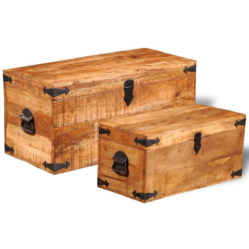 Set of 2 Rough Mango Wooden Storage Chests