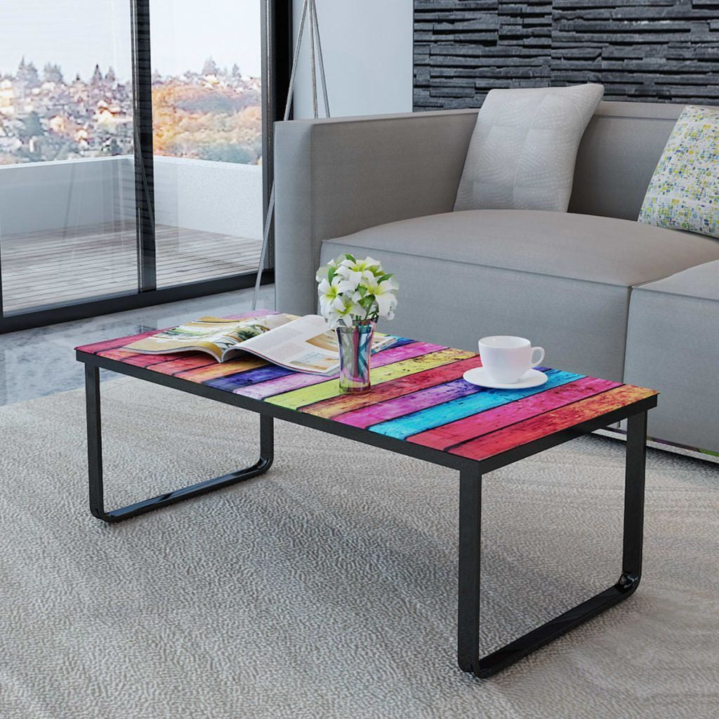 Glass Coffee Table with Rainbow Printing