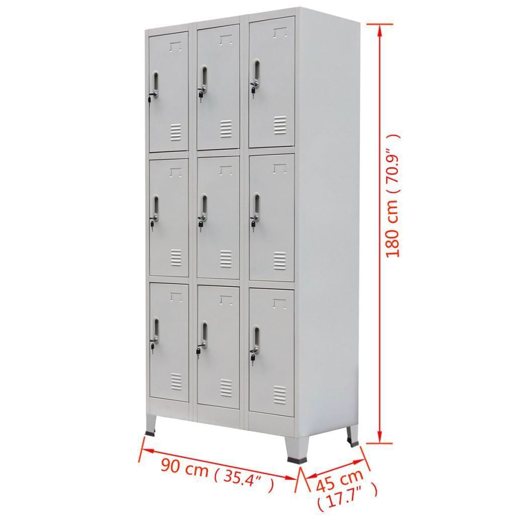 Grey Steel Locker Cabinet with 9 Compartments - 90x45x180 cm