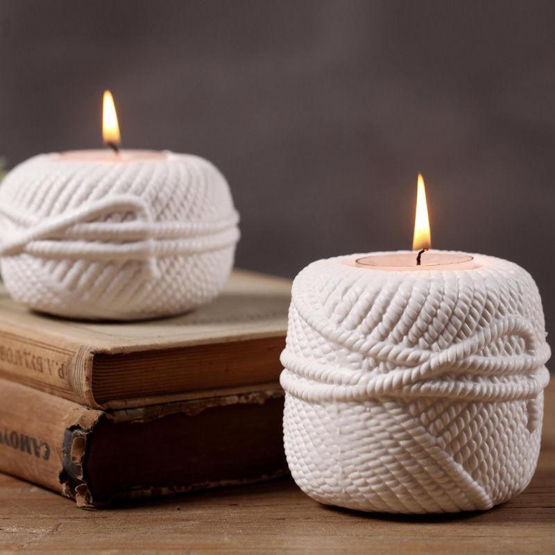 White Wool Ball Candle Light Holder