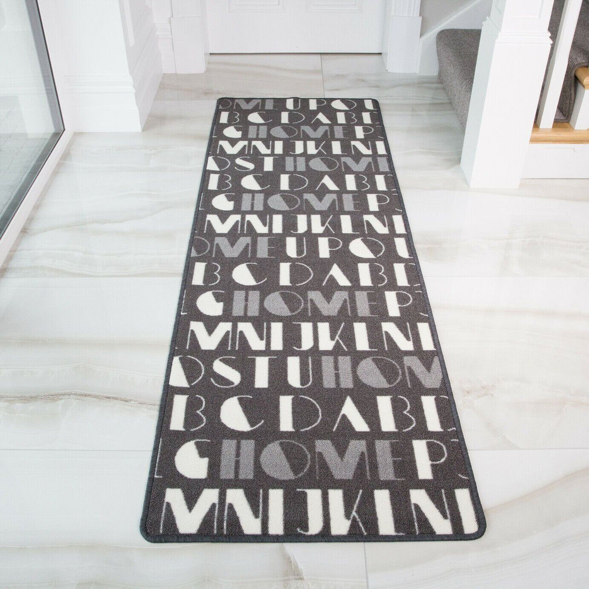 Grey Letters Runner Rug