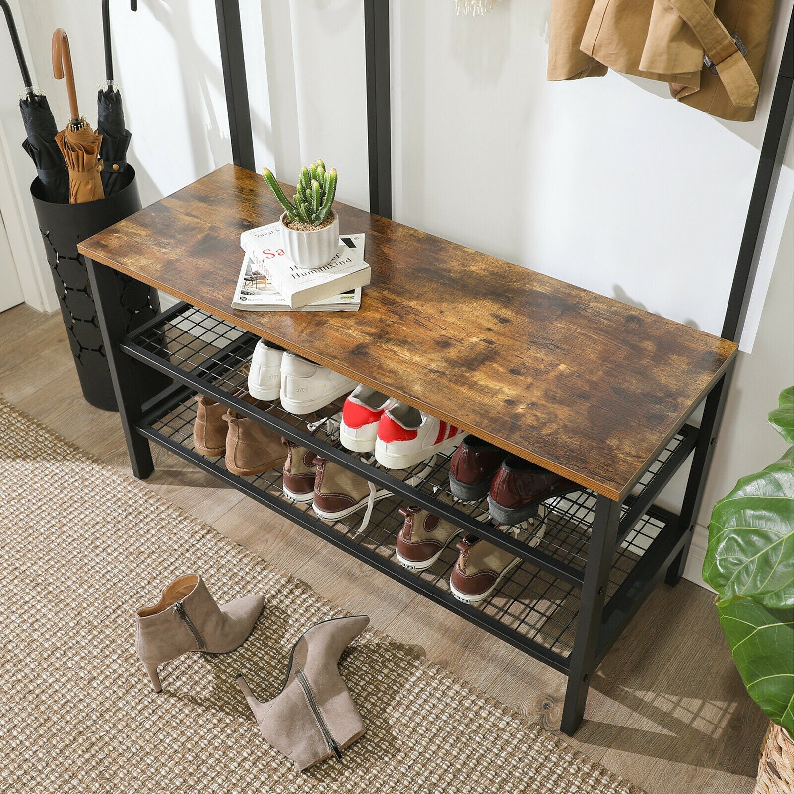 Industrial Rustic Coat Stand & Grid Wall