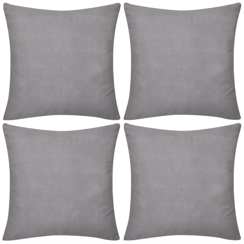 4 Grey Cotton Cushion Covers 40 x 40 cm