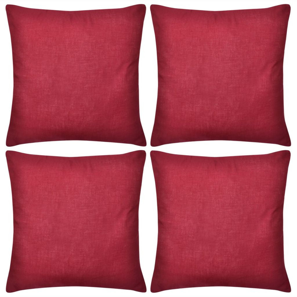 4 Burgundy Cotton Cushion Covers 40 x 40 cm