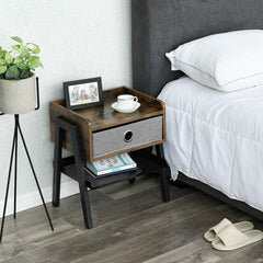 Grey Fabric Rustic Bedside Table