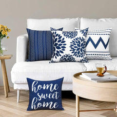 Set Of 4 Navy Aztec Home Cushions