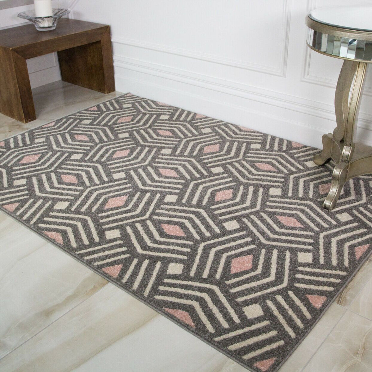Grey & Blush Pink Pastel Rug