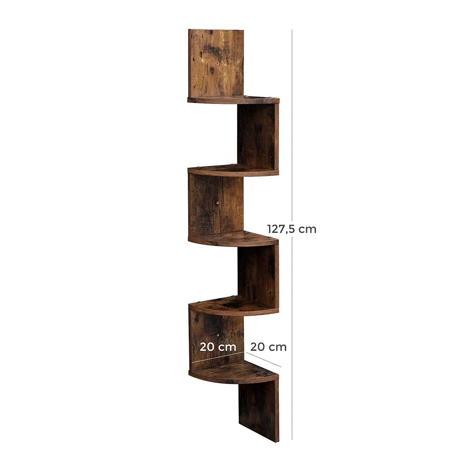 Rustic 5 Tier Snaking Corner Wall Shelves