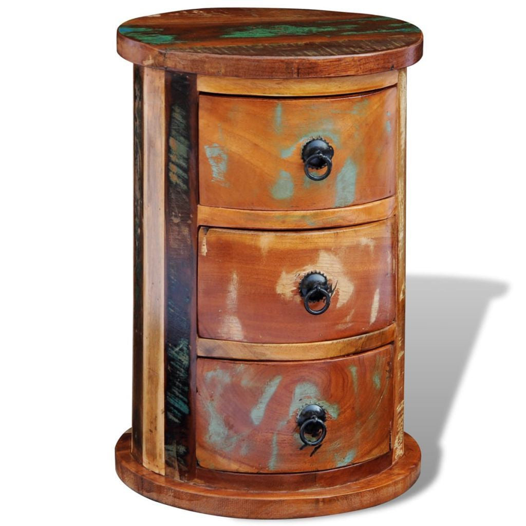 Reclaimed Solid Wood Round Bedside Table