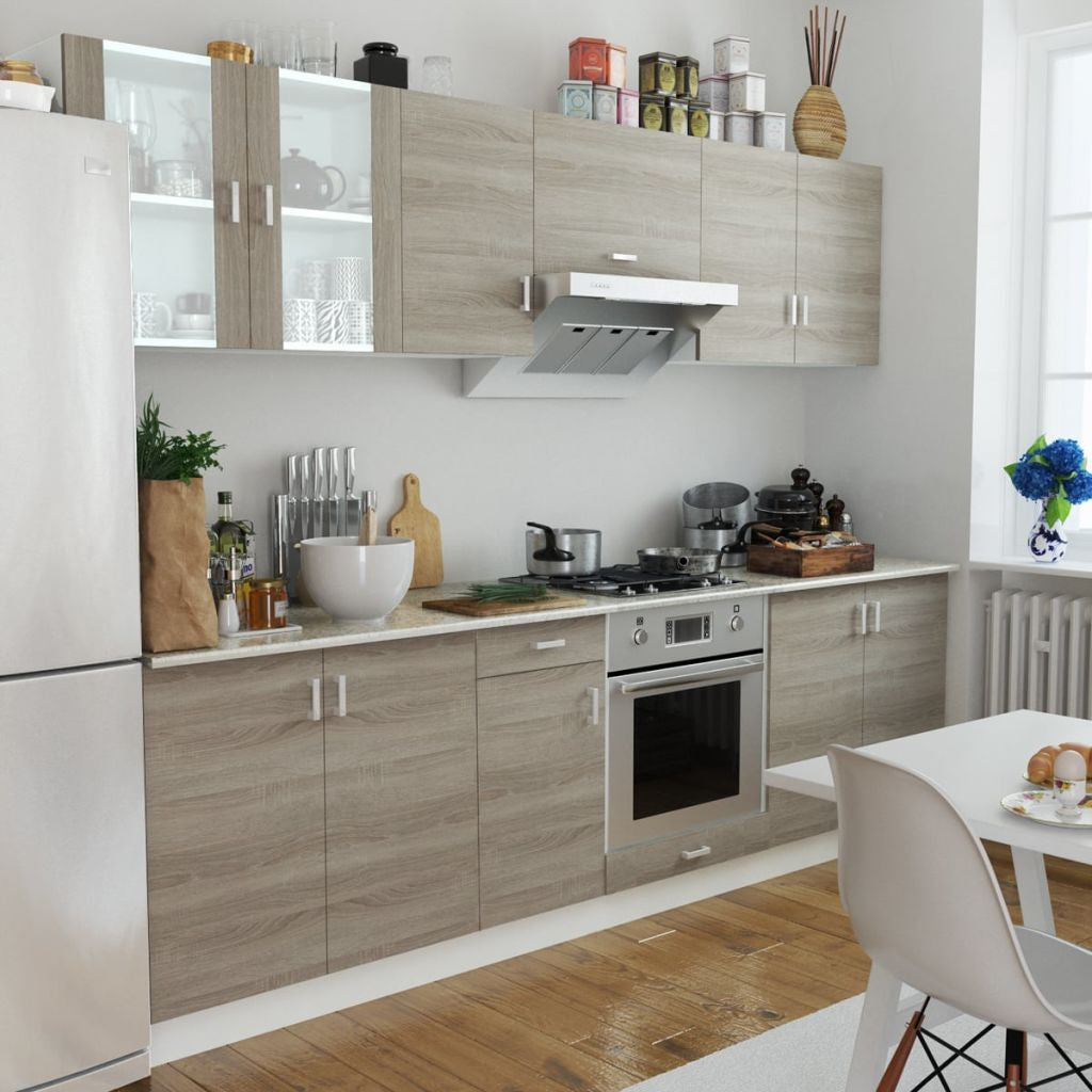 Oak Look Kitchen Cabinet Unit 8 pcs