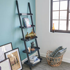 Dark Grey Wall Ladder Shelves