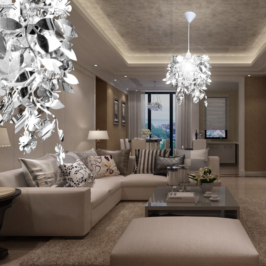 Silver Pendant Chandelier Leaves Lamp
