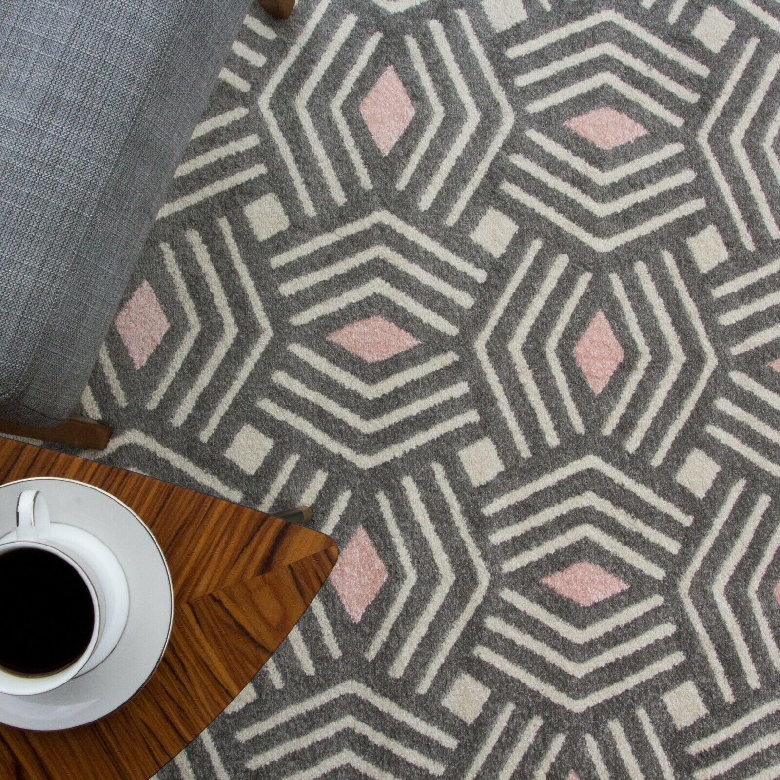Grey & Blush Pink Pastel Rug