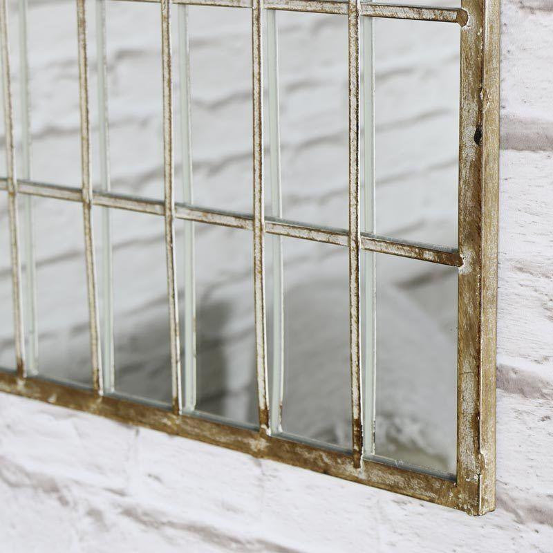 Rustic Cream Arched Window Mirror