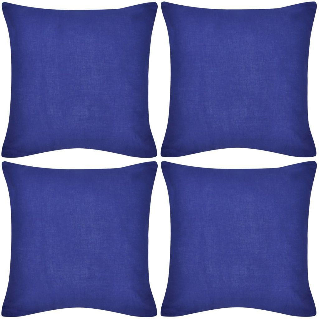 4 Blue Cotton Cushion Covers 80 x 80 cm