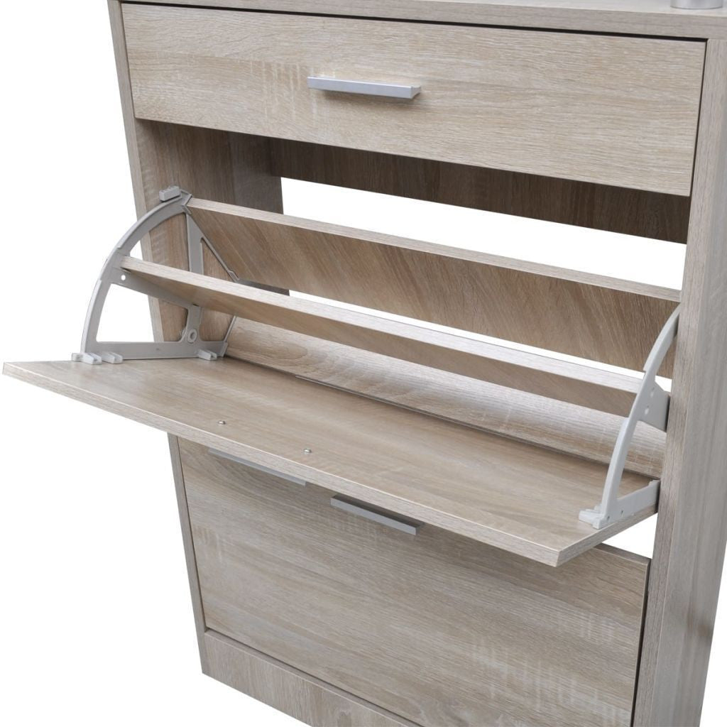 Oak Shoe Cabinet with a Drawer and a Top Glass Shelf