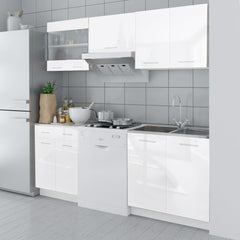 5 pcs High Gloss White Kitchen Cabinet Unit 200 cm