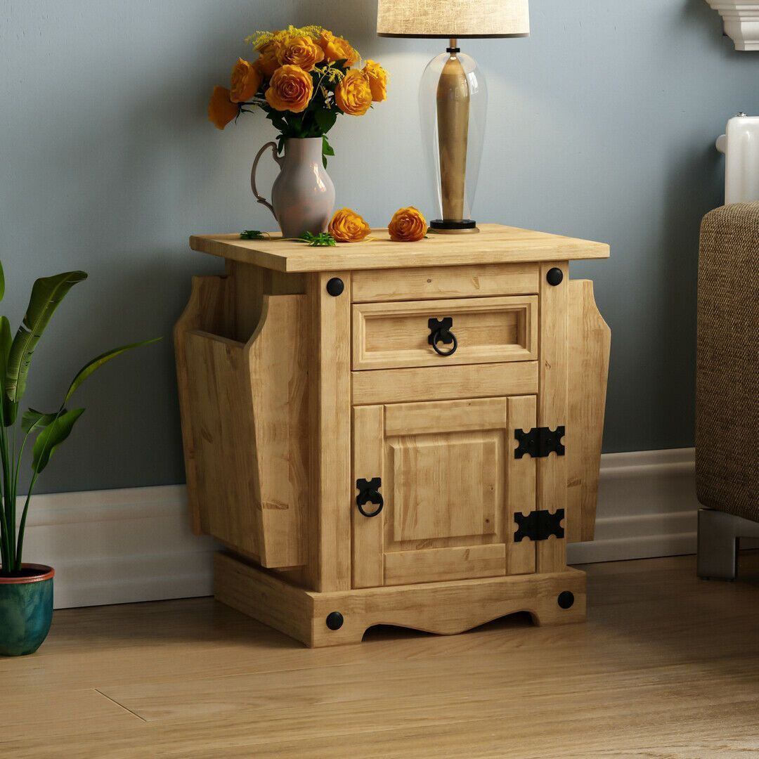 Solid Pine Wood Magazine Side Table