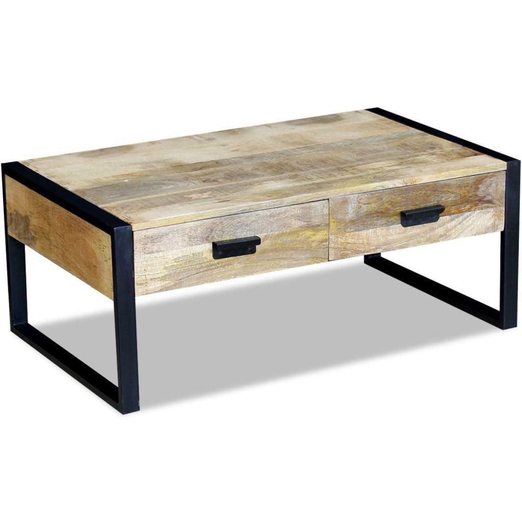 Solid Mango Wood Coffee Table with 2 Drawers
