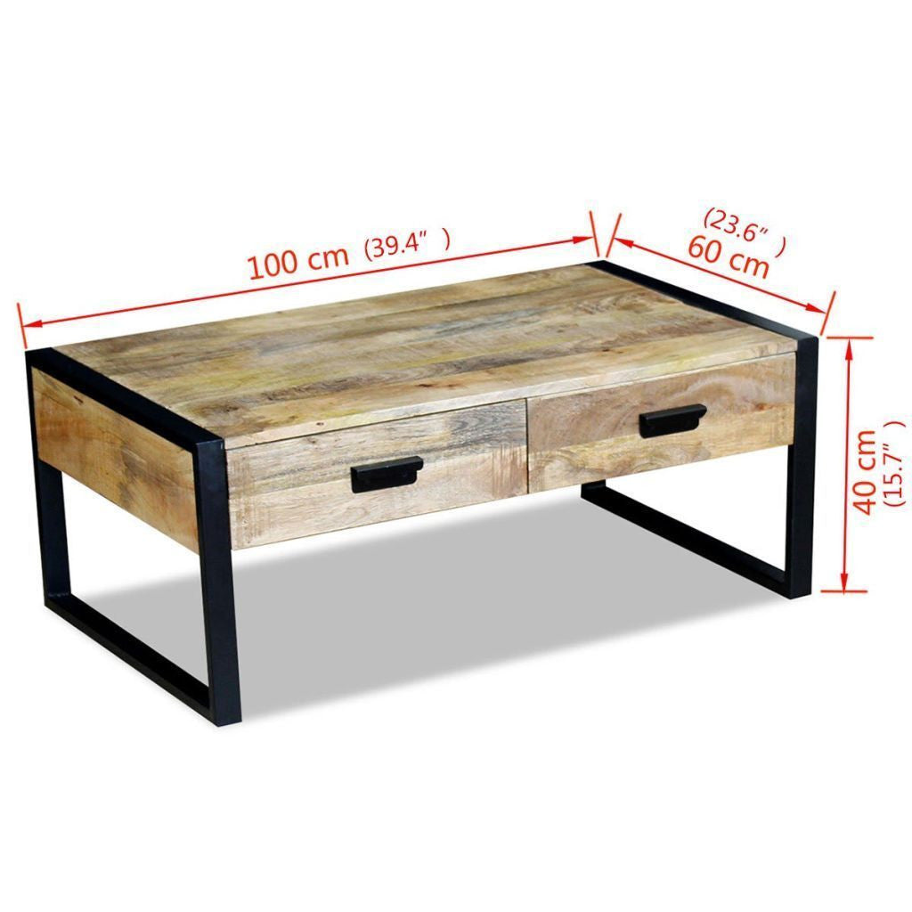 Solid Mango Wood Coffee Table with 2 Drawers