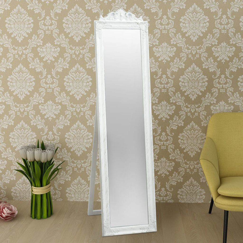 White Free-Standing Mirror Baroque Style - 160 x 40 cm
