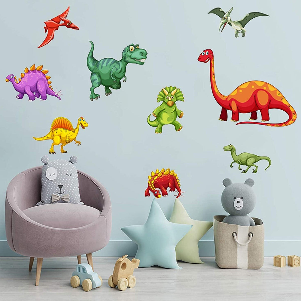 14Pc Colourful Dinosaur Wall Stickers