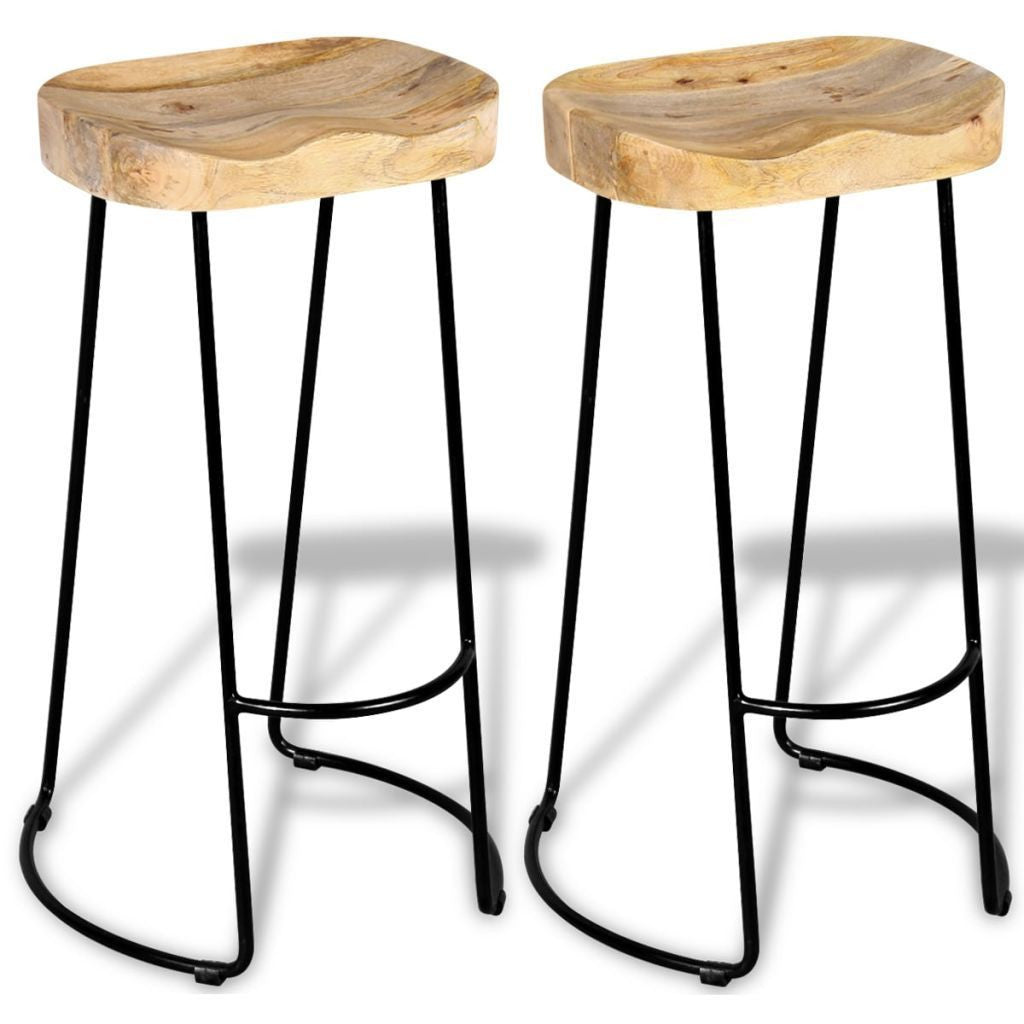 Set of 2 Solid Mango Wood Bar Stools
