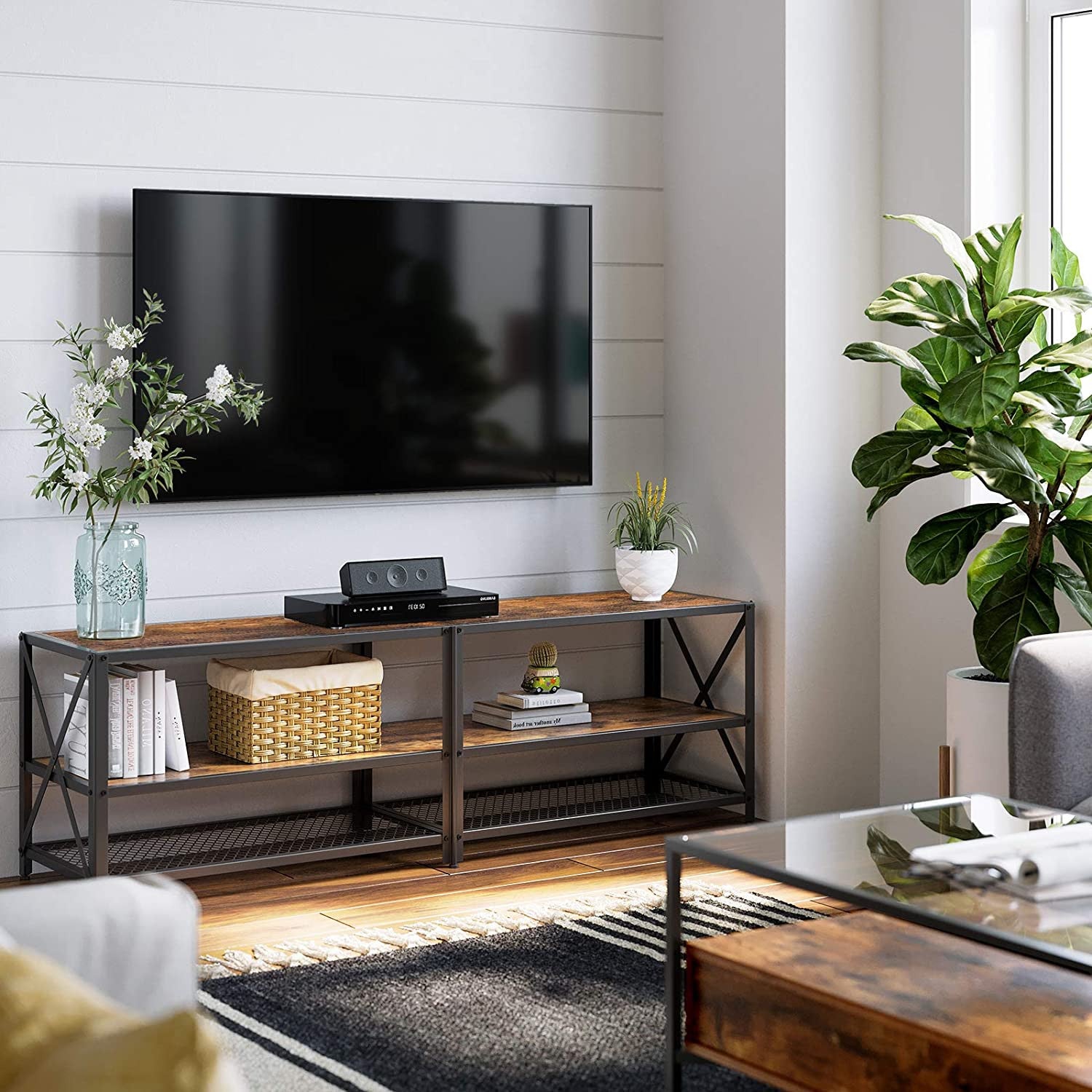Rustic Cross TV Bench