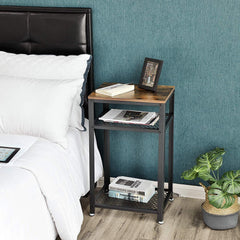 Rustic Brown Industrial Side Table with 2 Mesh Shelves