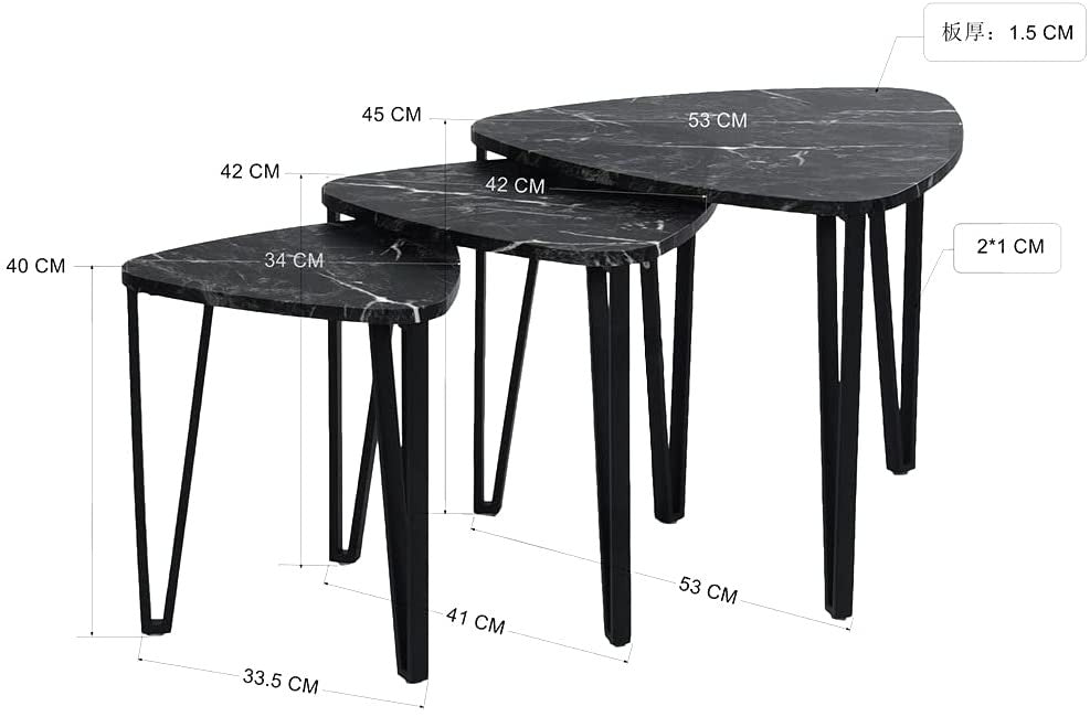 Set Of 3 Nest Marble Effect Tables