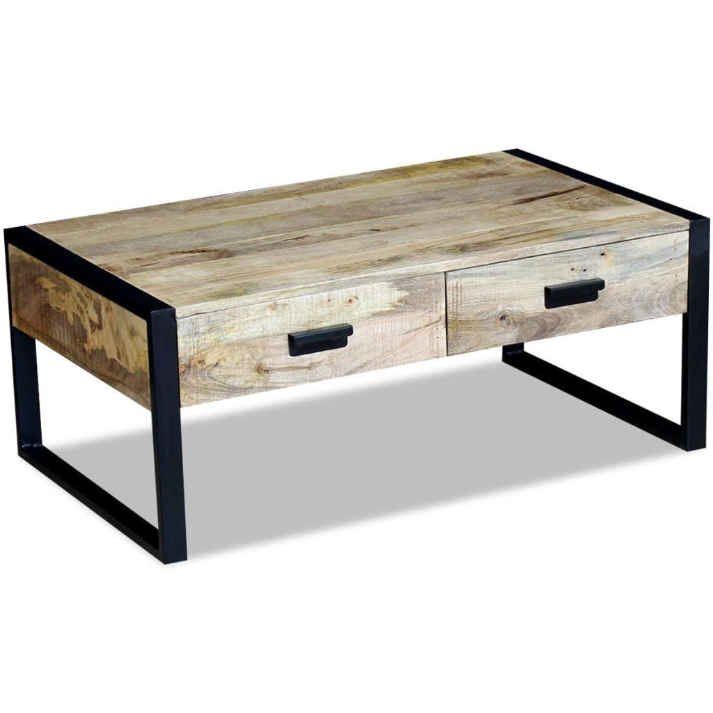 Solid Mango Wood Coffee Table with 2 Drawers