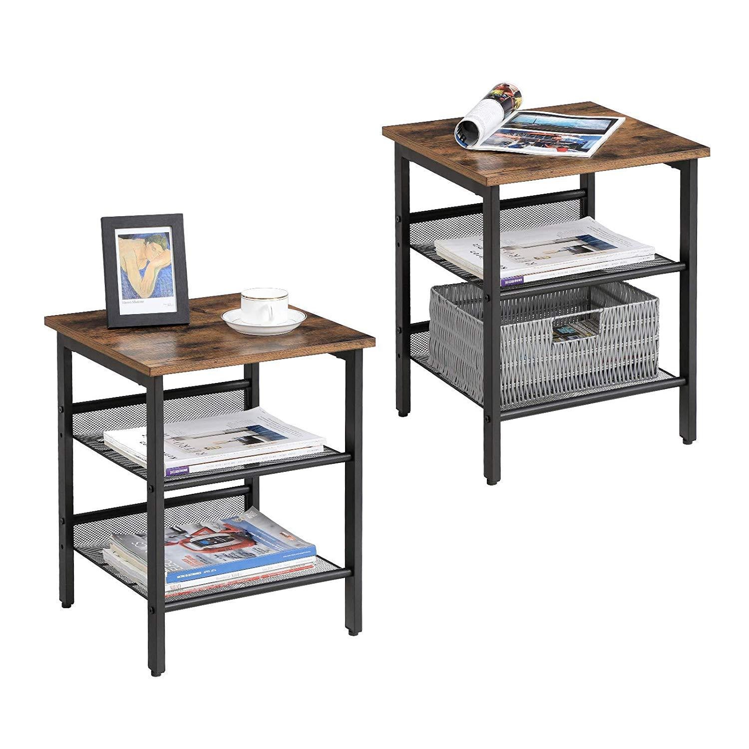 Set of 2 Rustic Brown Industrial Bedside Tables