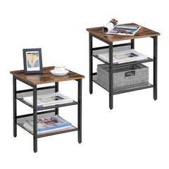 Set of 2 Rustic Brown Industrial Bedside Tables