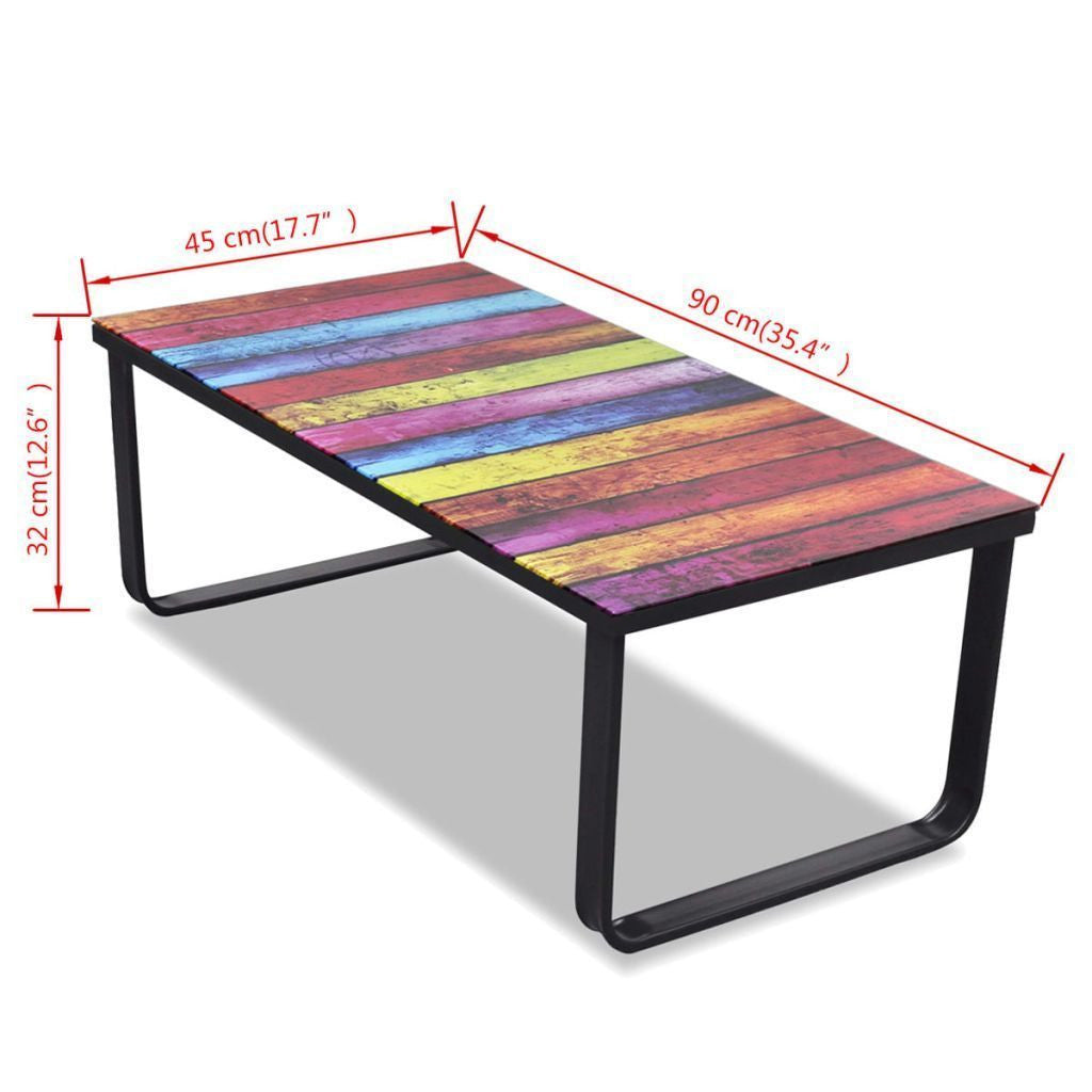 Glass Coffee Table with Rainbow Printing