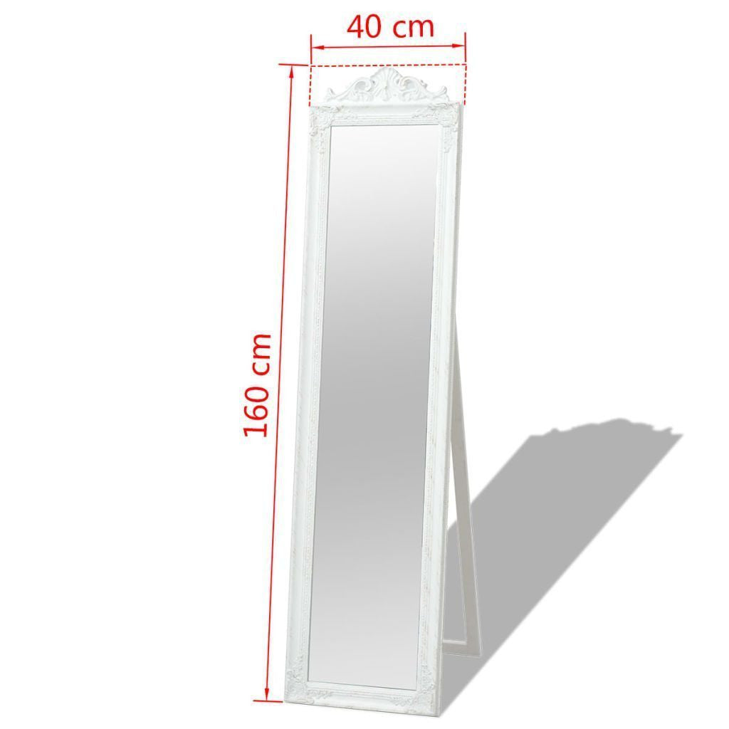 White Free-Standing Mirror Baroque Style - 160 x 40 cm