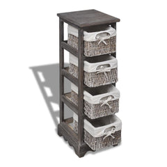 Brown Wooden Storage Rack - 4 Weaving Baskets
