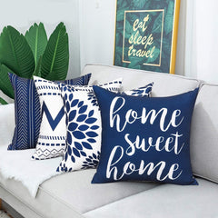 Set Of 4 Navy Aztec Home Cushions