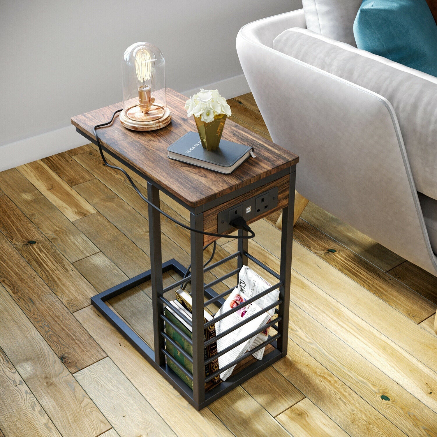 Rustic USB End Table