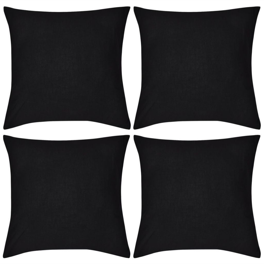 4 Black Cotton Cushion Covers 80 x 80 cm