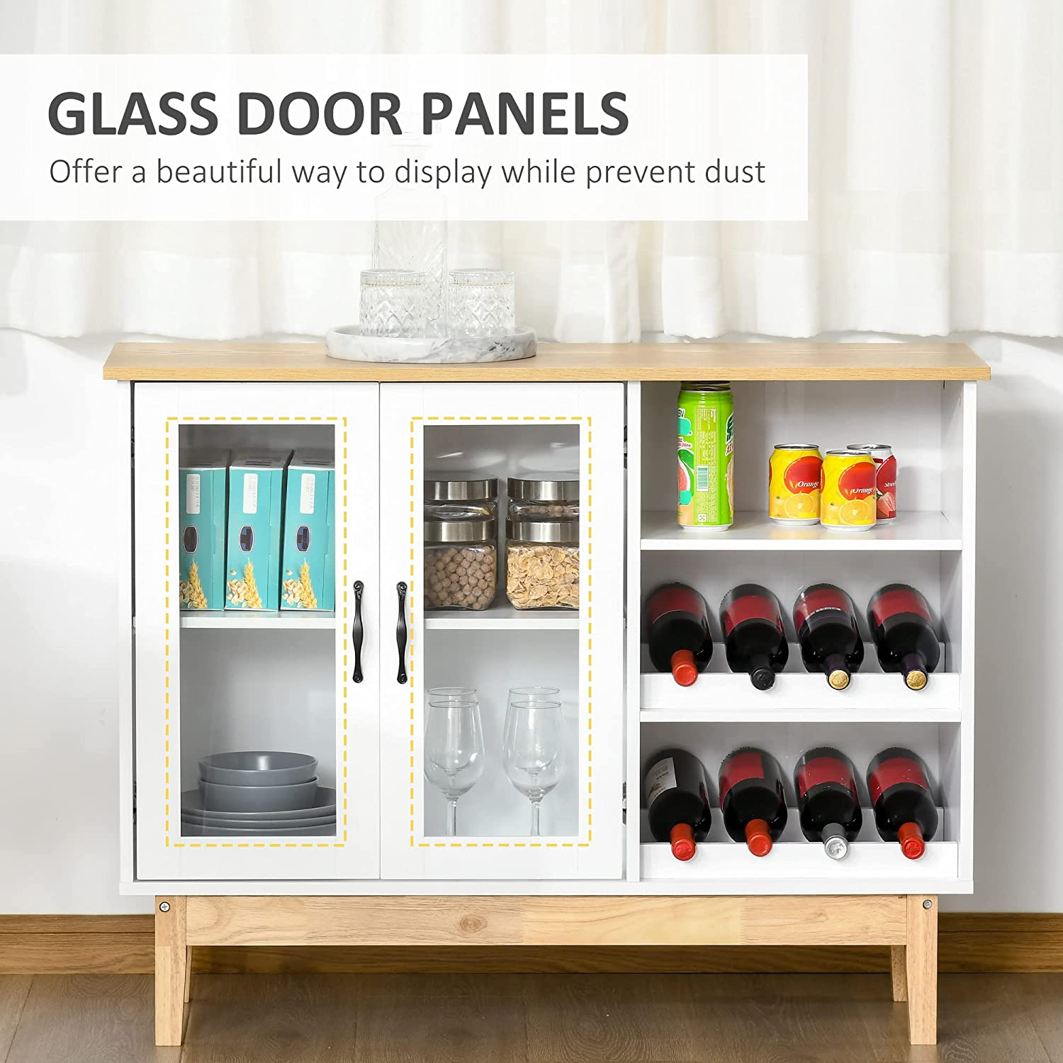 White & Oak Storage Wine Cabinet