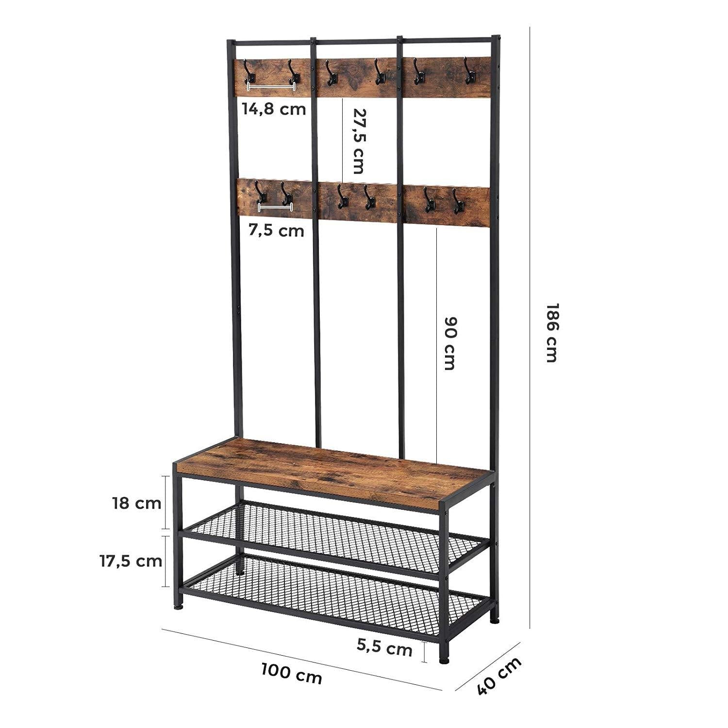 Large Free Standing Rustic Industrial Coat & Shoe Rack