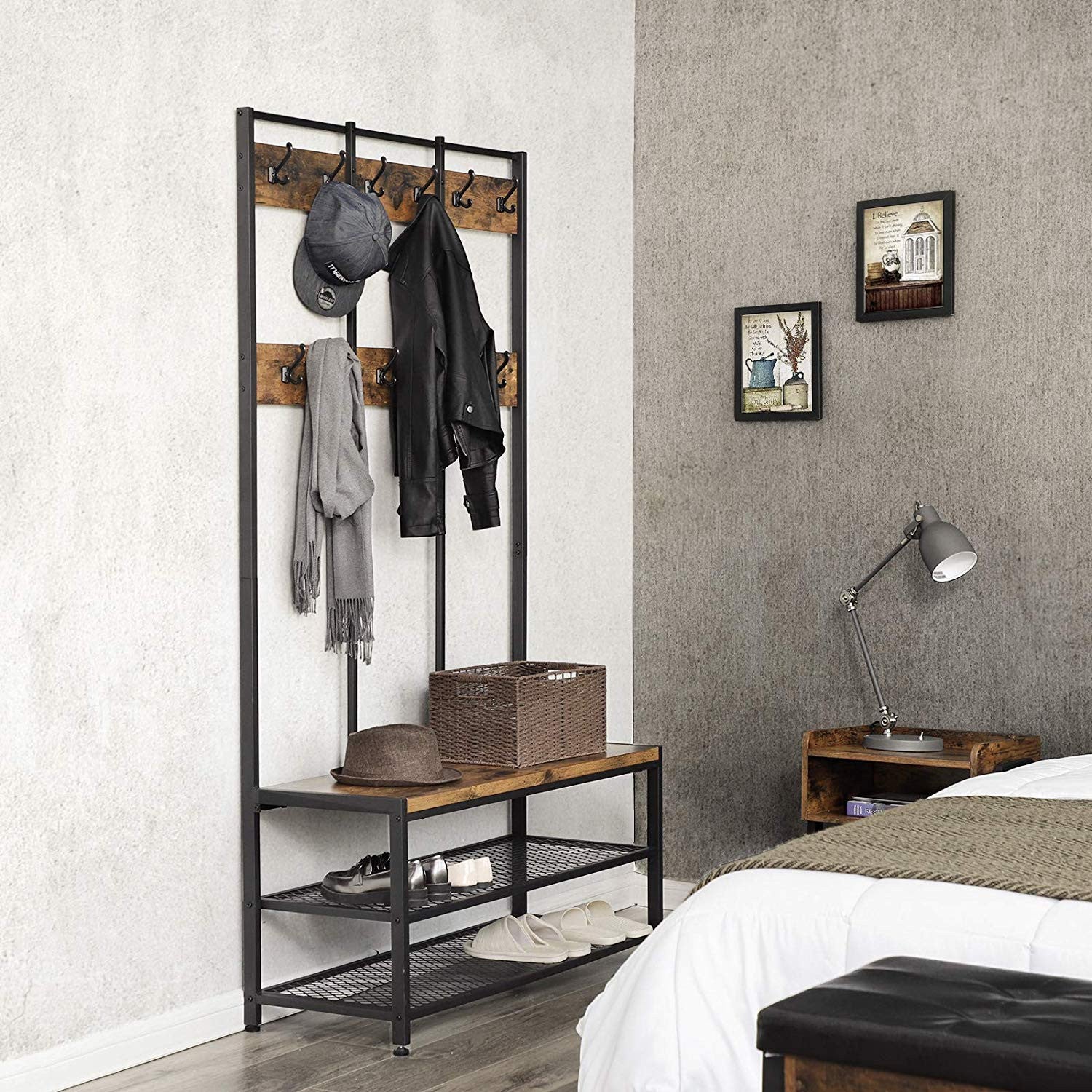 Large Free Standing Rustic Industrial Coat & Shoe Rack