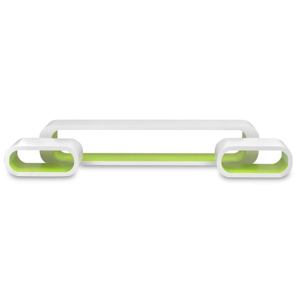 3 White & Green Floating Wall Display Shelves