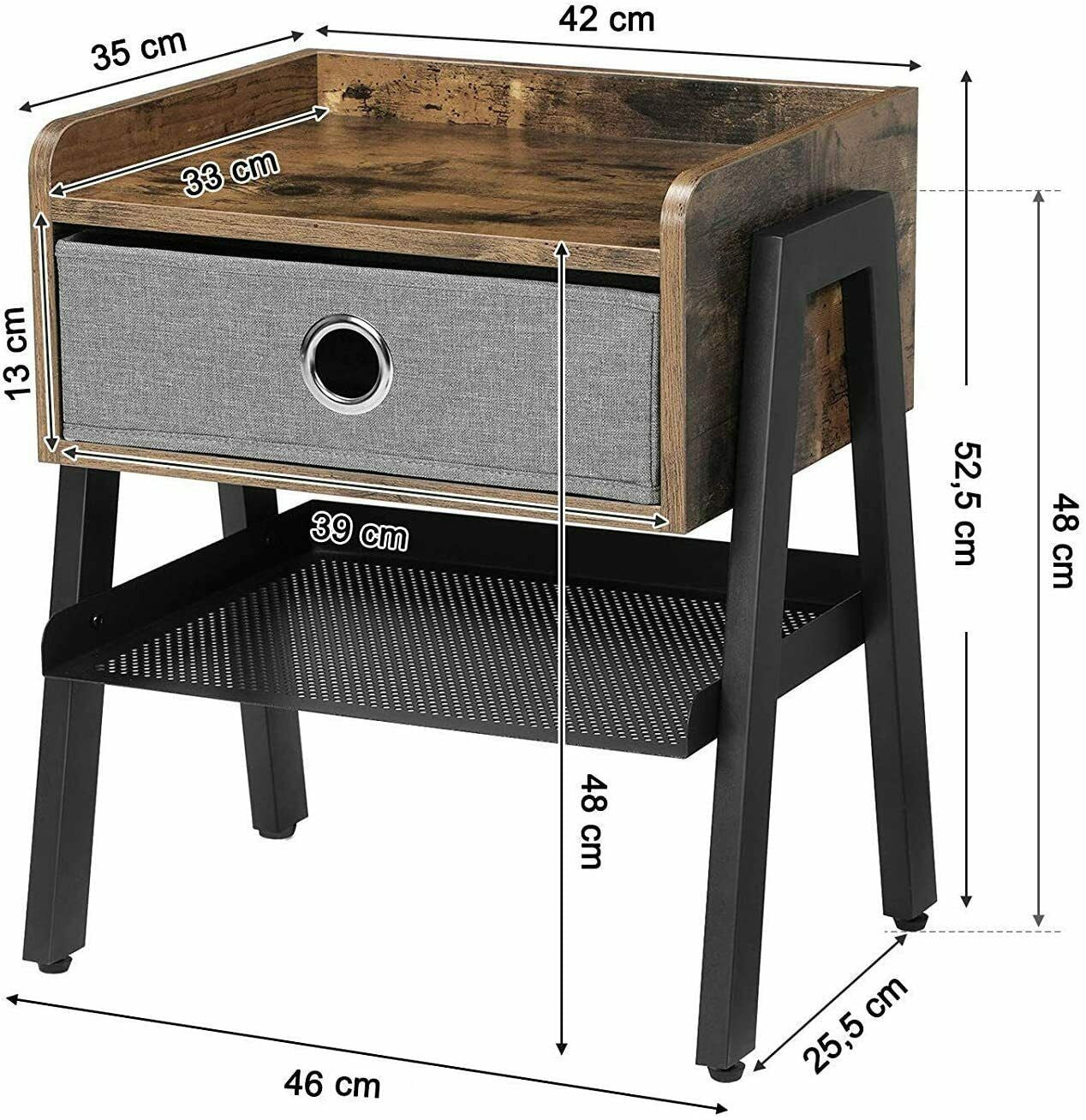 Grey Fabric Rustic Bedside Table