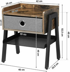 Grey Fabric Rustic Bedside Table
