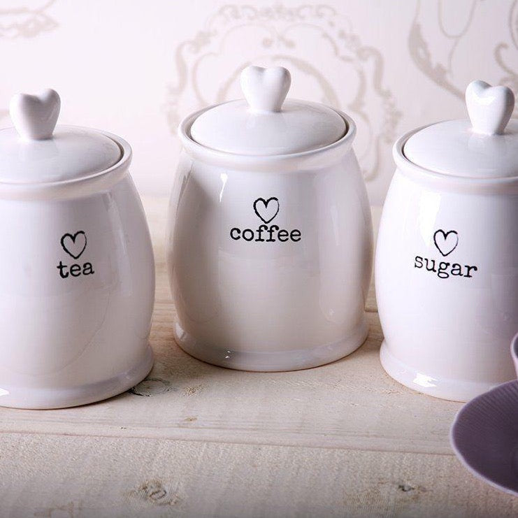 White Tea, Coffee & Sugar Jars